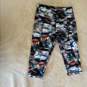 Black and Blue High Waist Leggings with Dynamic Pattern